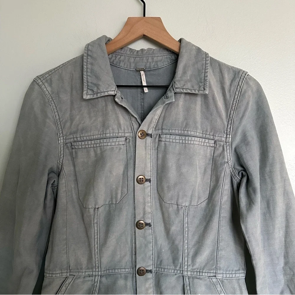 Free People Long Sleeve One Piece Button Front Collared Utility Romper